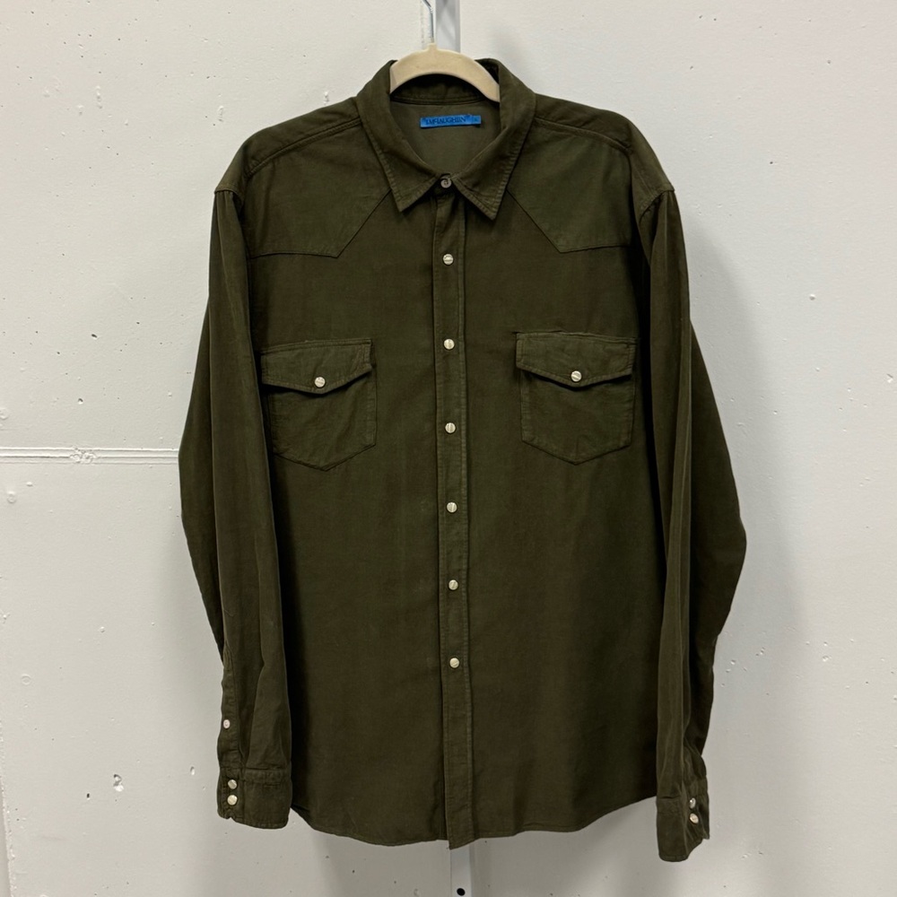 J. McLaughlin Men's Corduroy‎ Forest Green Snap Closure Casual Shirt XL